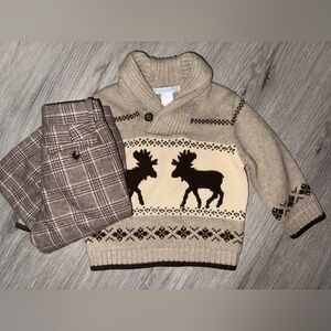 Janie and Jack sweater moose set outfit Christmas plaid wool